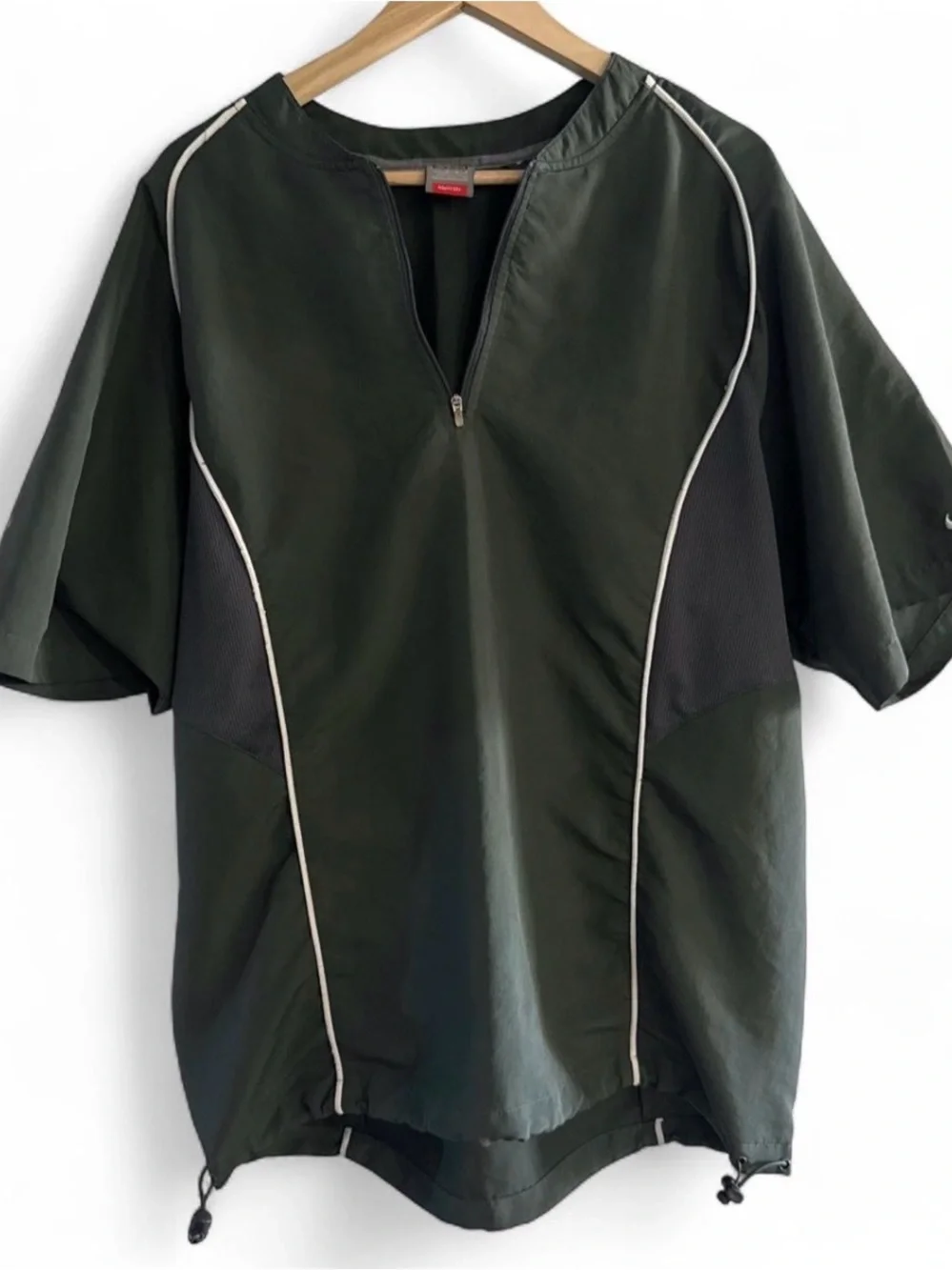 Nike Olive Green Half-Zip Athletic Pullover with Contrast Piping